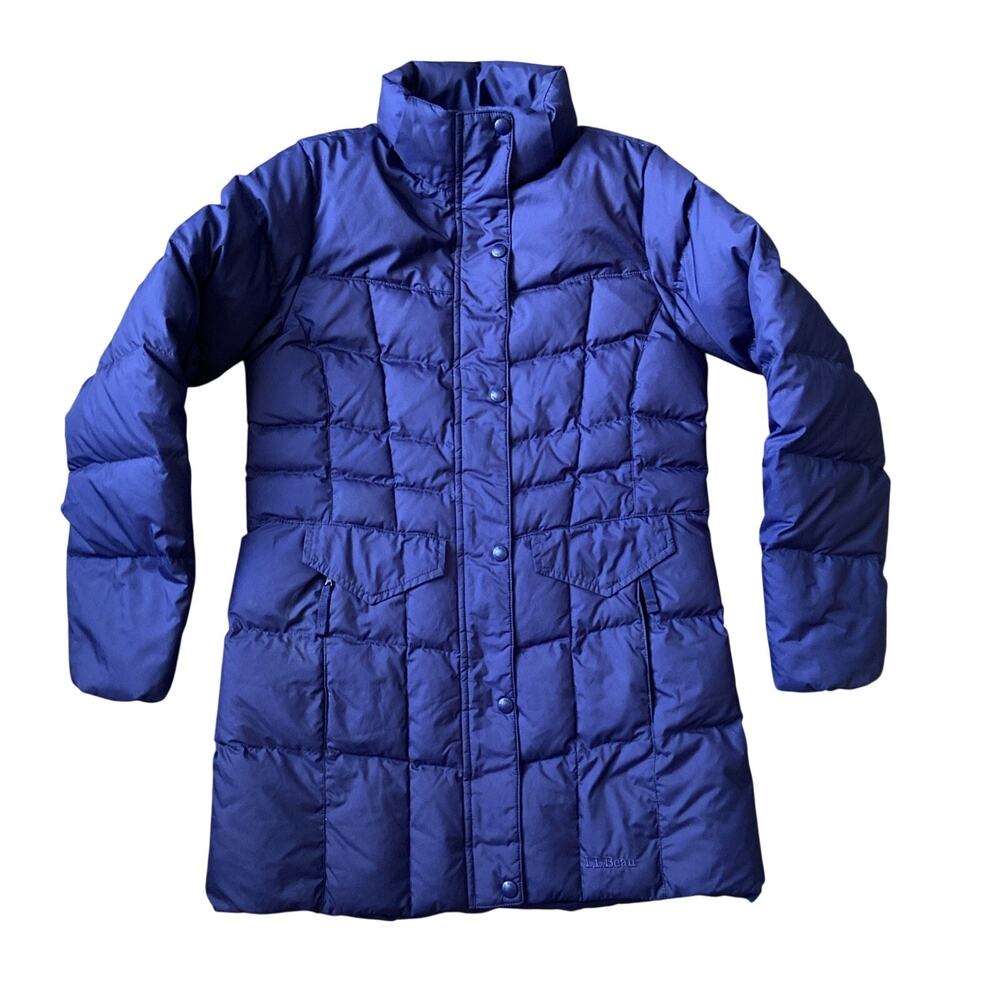 L.L. Bean Down Tek Down Puffer Coat Sz XS Blue Length